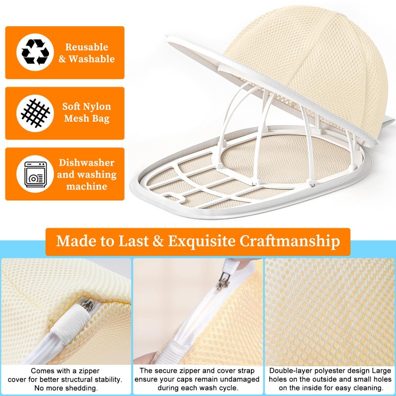 Coopache Coopahce Hat Washer Cage for Washing Machine, Hats Cleaner for Baseball Caps, Hat Washing Cage Cap Washer for Washing Machine, Hats Protector Holder for Dishwasher Fit for Adult and Kid (Cream) - Image 2